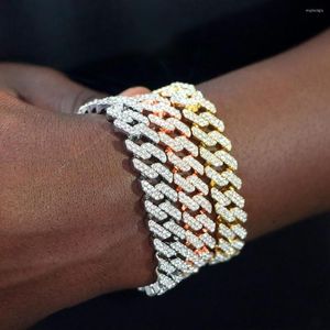 Bracelets porte-bonheur Hip Hop 12/14/20mm chaîne cubaine pour hommes Rose rouge glacé strass lien hommes Bracelet bijoux cadeaux