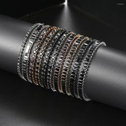 Pulseras con dijes Hip Hop Pulsera de tenis de cristal negro para hombres Steampunk Ajustable Zircon Brazalete de mujer Cadena en la mano Hippie