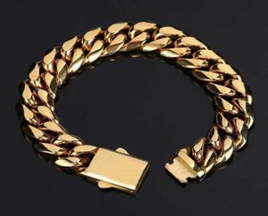 Charm Bracelets Hip Hop Rock Jewelry Nombre personalizado 18K chapado en oro Miami Cuban Link Chain Pulsera de acero inoxidable para hombres 23036180367