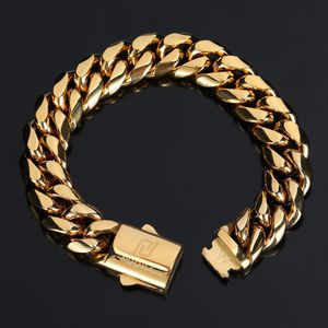 Bedelarmbanden hiphop rock sieraden gratis aangepaste naam 18k goud vergulde Miami Cuban linkketen roestvrijstalen armband voor mannen 230328