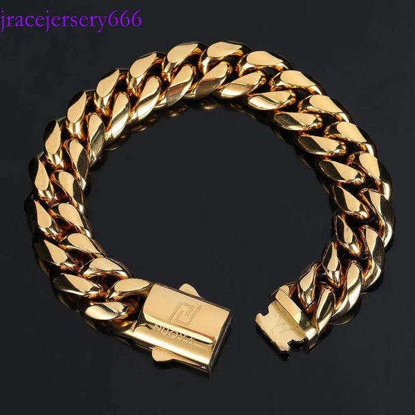 Bracelets à charme Hip Hop Rock Bijoux Free Nom Custom Name Gold plaqué Miami Cuban Link Chain en acier inoxydable Bracelet pour hommes 230325