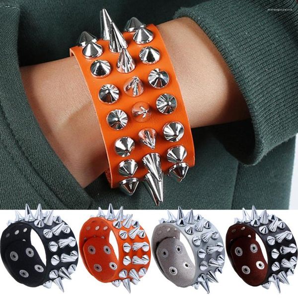 Bracelets porte-bonheur Hiphop Cuspidal Rivet Stud Large Manchette PU Cuir Punk Gothique Rock Spikes Bracelet Hommes Bijoux Pour Homme Femme