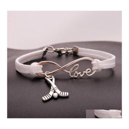 Bracelets de charme Hockey Bat Sports Femmes Infinity Love Veet String Corde Warp Bracelet pour hommes S Simple Mode Bijoux en BK Drop Delive Otai8