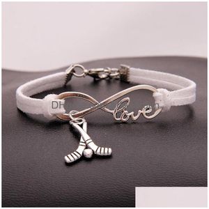 Bracelets de charme Hockey Bat Sports Femmes Infinity Love Veet String Corde Warp Bangle pour hommes S Simple Mode Bijoux en BK Drop Deliver DHPQH