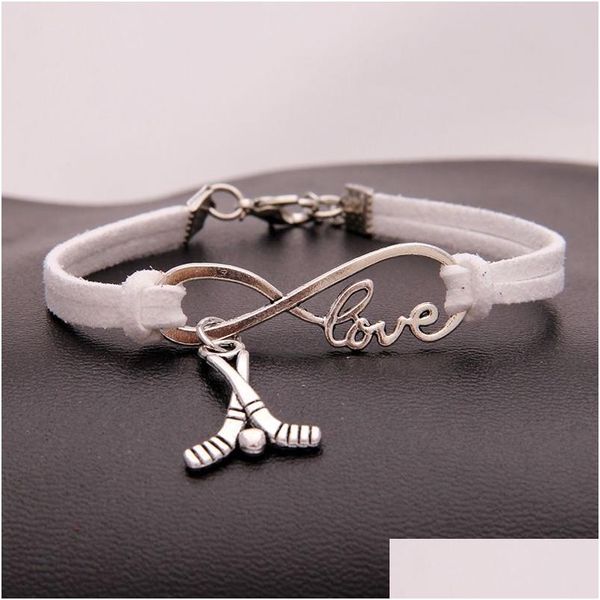 Charm Bracelets Hockey Bat Sports Women Infinity Love Veet String Rope Warp Bangle para hombres S Joyería de moda simple en Bk Drop Delive Dhafq