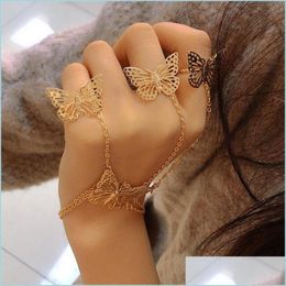 Charm Bracelets Hollow Butterfly Finger Bracelet Ins Style Ring One Chain Joyería de moda Mujer Chica Accesorios C3 Drop Delivery 202 Dhavr