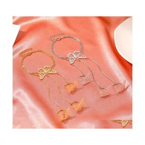 Pulseras con dijes Hollow Butterfly Finger Bracelet Ins Style Ring One Chain Joyería de moda Mujer Chica Accesorios C3 Drop Delivery Dhp5F