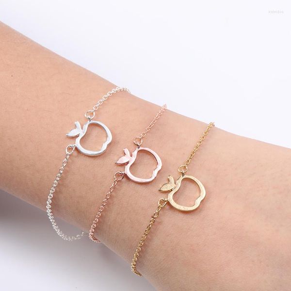 Pulseras con dijes, contorno hueco, divertidas, geométricas, bonitas frutas, manzana, cadena, brazaletes para la escuela, mentor, profesor, mujeres, regalos de graduación