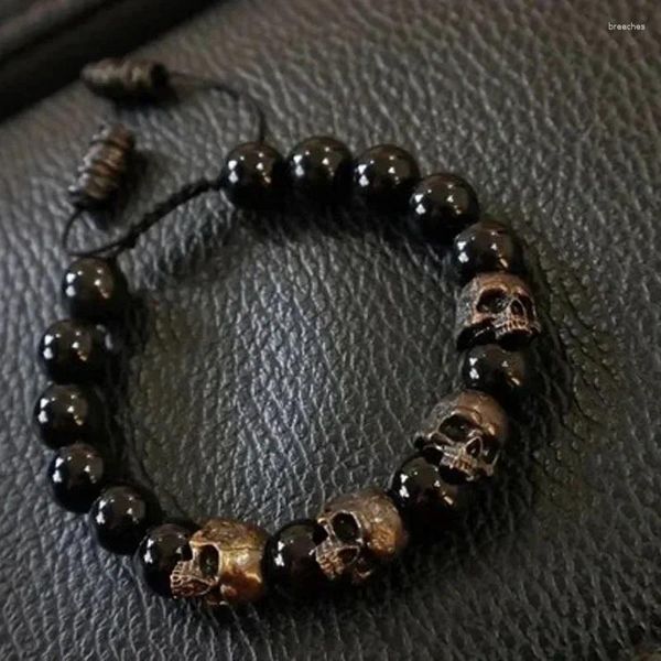 Pulseras con dijes Calavera de terror Cuentas negras Estilo vintage oscuro Pulsera para hombre Declaración Steampunk Accesorios góticos para mujeres Joyería de moda