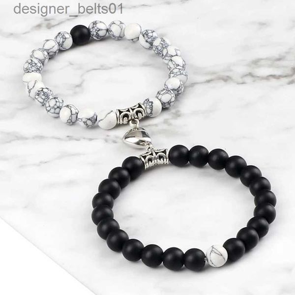 Charme Bracelets Vente chaude 2 pièces/ensemble perles Bracelet pour rs pierre naturelle Distance coeur aimant Couple Bracelets amitié mode bijoux cadeau L231214