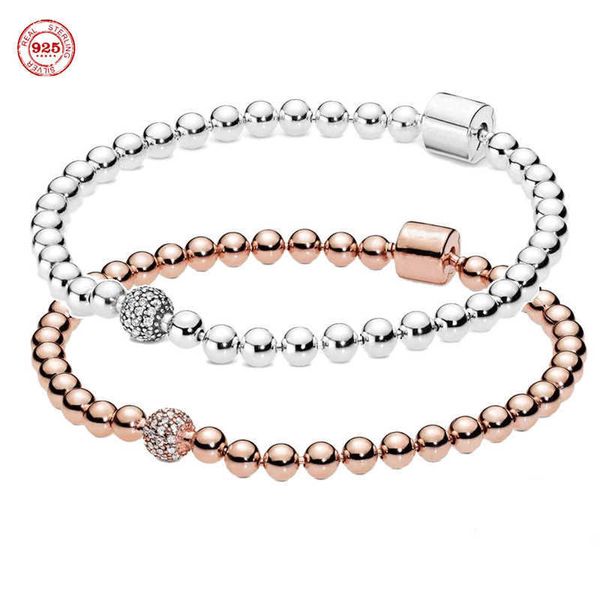 Bracelets porte-bonheur Vente chaude 925 Sterling Silver Rose Gold Barrelb Boucle Perlé Bracelets Fit Original Marque Charme Perle DIY Bijoux Femmes GiftHKD2306925