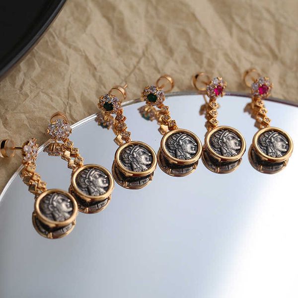 Pulseras con dijes Venta caliente Marca famosa Antigua Grecia Athena Pendientes de monedas de plata 925 Plateado 18K Joyería de moda europea y americana L230227