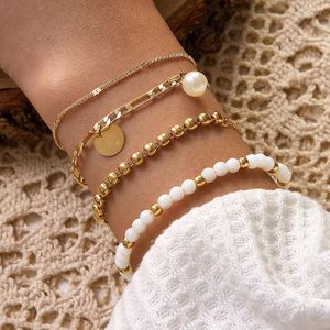 Bracelets de charme HuaTang 4pcs Boho Strand Perle Perle Pendentif Bracelet Ensemble Pour Femmes Multicouche Paillettes Charmes Femelle Bijoux Réglables