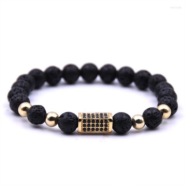 Bracelets de charme HYHONEY Micro Pave CZ Noir Tube Rectangulaire Bracelet Hommes 8mm Pierre Naturelle Bijoux Pulseras