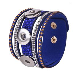 Bedelarmbanden Hyperbole Rhinestones Women Wrap Velvet brede armband Multi-layer leer 18/20mm metalen snapknop Bangle sieraden