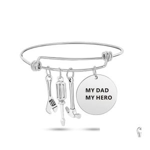 Pulseras con dijes Amo a mi papá Héroe Carta Pulsera para herramientas para hombres Herramientas de envoltura de alambre expandible Brazalete Moda Día del padre Joyería Regalo Drop D Ottpi