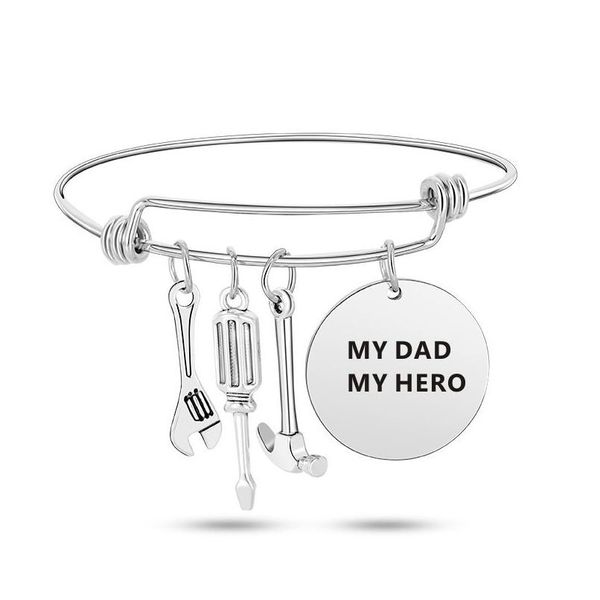 Bracelets porte-bonheur I Love My Dad Hero Lettre Bracelet Pour Hommes Outils Extensible Fil Wrap Bracelet Mode Fête Des Pères Bijoux Cadeau Drop De Dhnnm