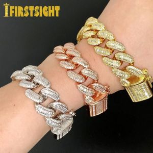 Bedelarmbanden Iced Out Bling 18 mm CZ zware dikke Cubaanse schakelarmband goud zilver kleur 5A zirkoon armband hiphop mode W264r