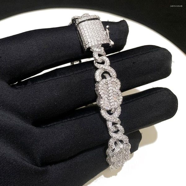 Bracelets à breloques Iced Out Bling Bracelet à maillons cubains Couleur argent 5A Zircon Rectangle CZ Dollar Symbole Bracelet Hip Hop Hommes Femmes Bijoux