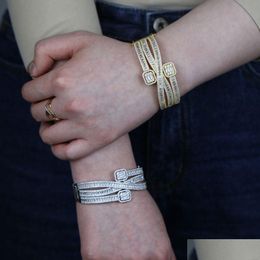 Bracelets de charme glacés sur l'étincelle Baguette cz cubic zirconia bracelet or sier couleur luxe mode mti bande en couches bijoux bijoux ot2eq