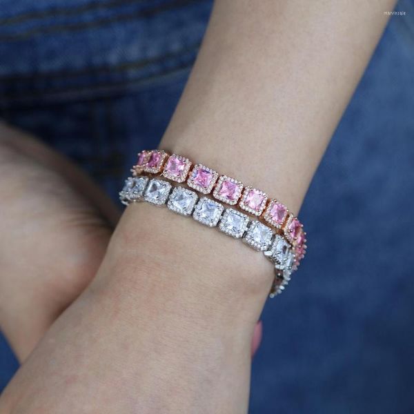 Charme Bracelets Glacé Blanc Rose Cz Carré Cubique Zircone Cluster Bracelet 16 cm 18 cm Mode Femmes Bijoux Haute Qualité Bling 5a