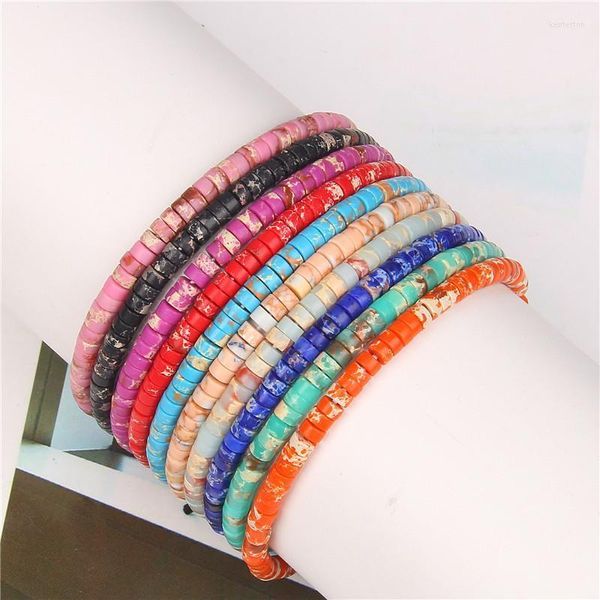 Pulseras de encanto Piedra imperial para mujeres Hombres 2x4 mm Pulsera de cuentas redondas planas Multicolor Shoushan Mini Brazalete Joyería de moda Kent22