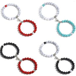 Charm-Armbänder im 2-teiligen Set, modischer Lava-Buntperlen-Armreif, magnetisches Herz-Armband, Paar-Geschenk, Damen- und Herrenschmuck