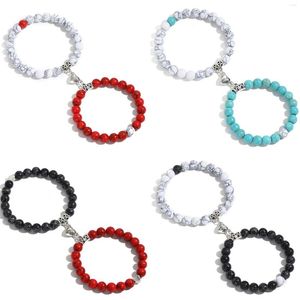 Bracelets porte-bonheur en 2 pc/ensemble mode lave perles colorées Bracelet coeur magnétique Bracelet Couple cadeau femmes hommes bijoux