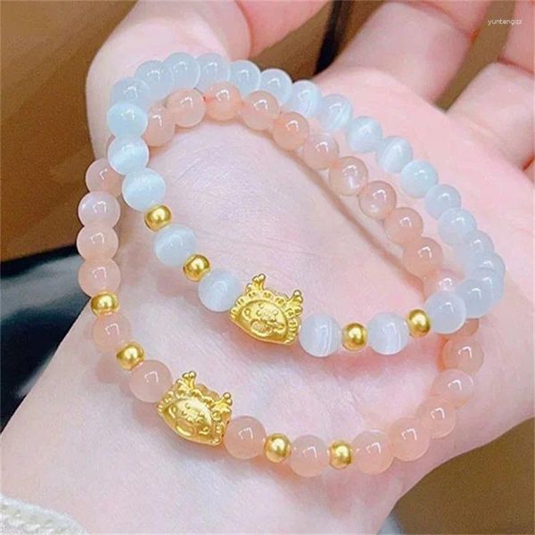 Pulseras con dijes en el año del dragón, pulsera de cuerda elástica con cuentas de piedra de ópalo para mujer, joyería navideña con temperamento dulce y Animal lindo