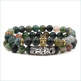 Bedelarmbanden India Agaat kralenarmband 2 stuks / set bedel Yoga Meditatie Chakra armband Natuurlijke armband Drop Delivery Sieraden B Dh5Dn