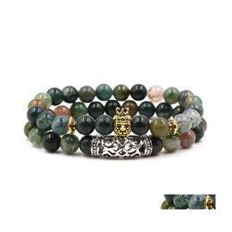 Bracelets porte-bonheur Inde Agate Pierre Perle Braceet 2 Pcs / Set Yoga Méditation Chakra Braclet Bracelet Naturel Drop Delivery Bijoux Dhzul