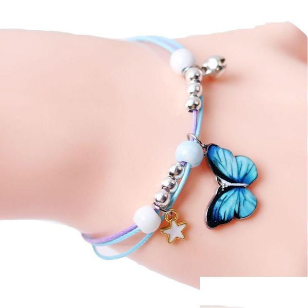 Pulseras con dijes Individualidad Linda mariposa Goteo Esmalte Colgante Pulsera tejida a mano Campanas hechas a mano Brazaletes para mujeres Niñas Niños DHP9C