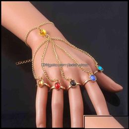 Pulseras de encanto Infinito Guante de guantador de potencia Pulseras 5 Infinity Bangles Gemas Anillo de piedra para mujeres Cosplay Joyer￭a Finger Chai Ot1bn