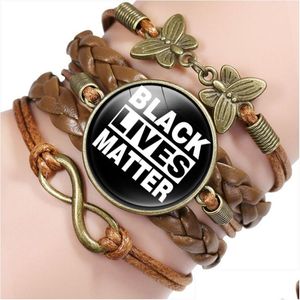 Bracelets de charme infinie noire vie Matter je ne peux pas souffler avoir une lettre de rêve hommes mode boucles en cuir bracettes femmes tresse brun dr dhtqt