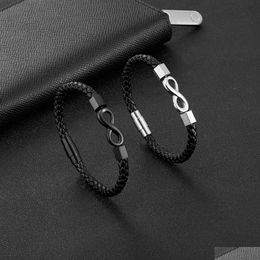 Bracelets de charme Bracelet Infinity Bracelet en acier inoxydable Symbole Bijoux en cuir tissé à la main Personnalisé pour hommes Couple Cadeau Drop Livraison DHCFE