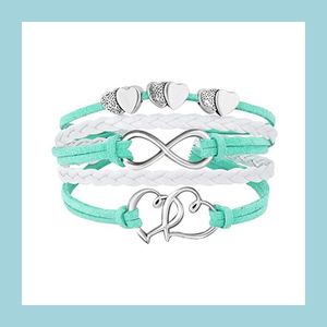 Charm Bracelets Infinity Double Heart Charm Bracelet Weave Leather Wrap Bracelets Mtilayer Mujeres Joyería de moda Drop Delivery Dhvg8