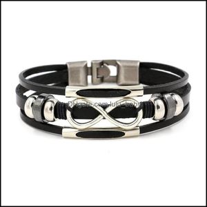 Bedelarmbanden Infinity lederen armband mtilayer wrap armbanden polsband manchetten voor vrouwen mannen mode sieraden cadeau drop levering dhzju