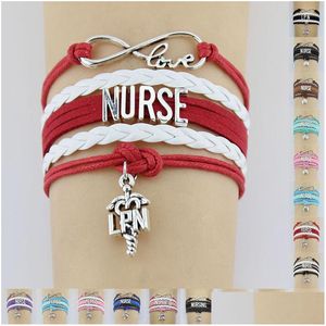 Bedelarmbanden Infinity Love Nurse Nursing Lpn Cna Hat Heart Charms Bracelet Geregistreerd Verstelbaar Leer Vrouwen Mannen Sieraden Drop Del Dhsah