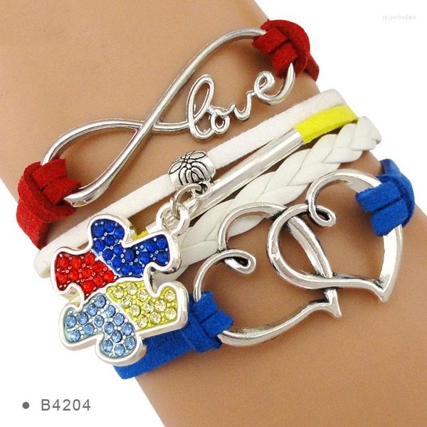 Pulseras con dijes Infinity Love Rhinestone Puzzle Piezas Autismo Mamá Abuela Tía Conciencia Corazón Para Mujeres