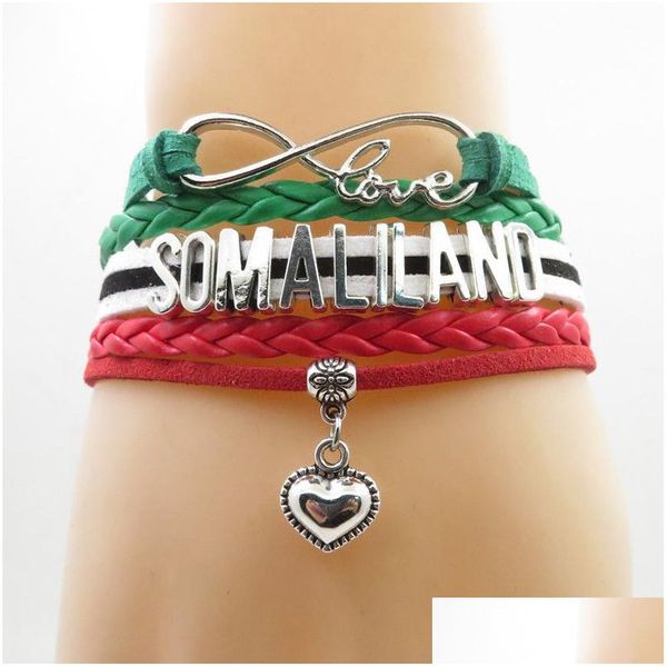 Charme Bracelets Infinity Love Somaliland Bracelet Drapeau Coeur En Cuir Wrap Bracelets Pour Femme Et Homme Drop Delivery Bijoux Dhz1I