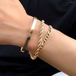 Bedelarmbanden ingesecht.z 3 stcs/set vintage twisted touw linkbanden voor vrouwen mannen punk goud kleur cubaanse ketting hand sieraden set