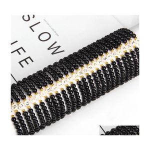 Pulseras con dijes Inicial 26 Alfabeto Letra Nombre Pulsera Para Mujeres Hombres Pareja Joyería Negro Blanco Pulseras con cuentas Regalos Drop Deliver Dhluw