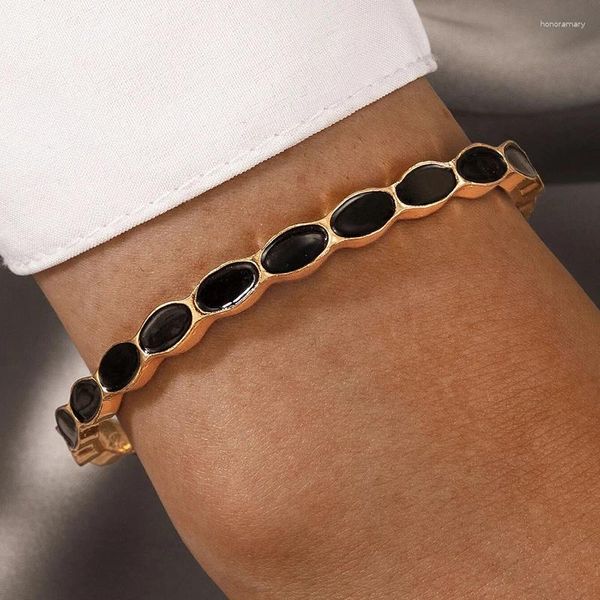 Pulseras con dijes INS Moda Brazalete de aceite de goteo negro para mujeres Aleación encantadora Apertura de metal Joyería bohemia Regalo 18028