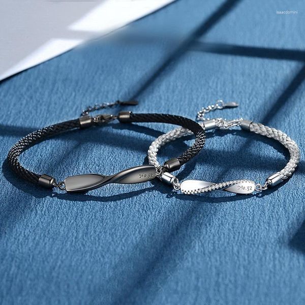 Pulseras con dijes Ins Trend Mobius Pareja para mujeres Hombres Negro Blanco Ajustable Pulsera trenzada hecha a mano Amante Amistad Joyería Regalos