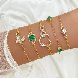 Bracelets de charme IPARAM Vintage Vert Cristal Zircon Bracelet Pour Femmes Coeur Papillon Chaîne Brillant Luxueux Ensemble Bijoux De Mode Cadeaux