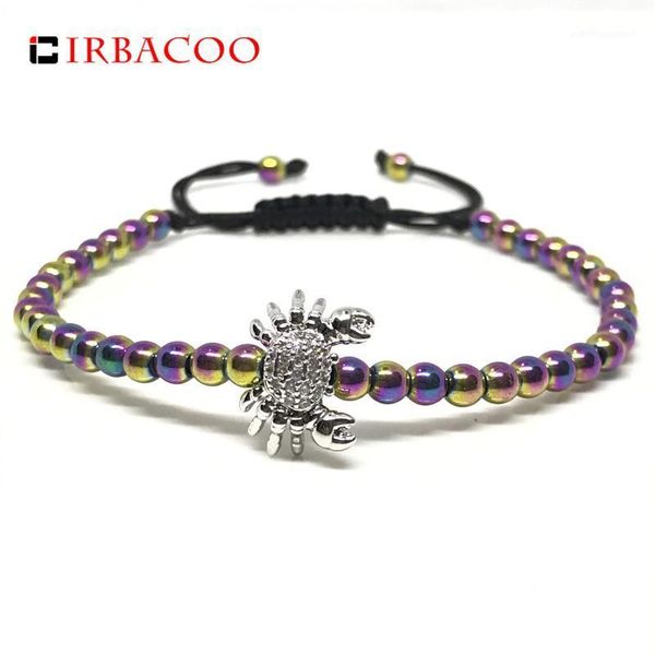 Pulseras con dijes IRBACOO 2021, pulsera de macramé, cuentas de hematita coloridas con circonita cúbica de cangrejo para mujer, regalo de joyería 1