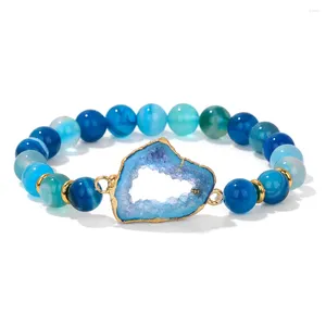 Pulseras de encanto Irregular Druzy Geode Agates Pulsera Azul Rayas Agat Beads para mujeres Hombres Hueco Mineral Piedra Brazalete Joyería
