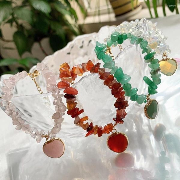 Pulseras con dijes Pulsera de piedras preciosas naturales irregulares Chips en forma de corazón Nuggets Cuentas de grava Ágata roja Ópalo Rosa Cristal curativo