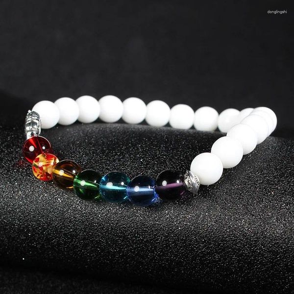 Charm Bracelets Isinyee Fashion 7 Chakra Natural Stone for Women Men Elephant White Beads Joya de cuerda elástica