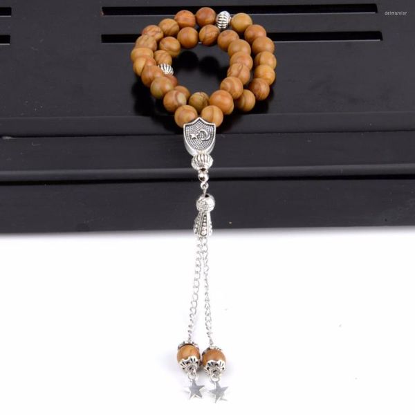 Charm-Armbänder, islamischer Schmuck, 8 mm, natürliche runde Perlen, Holz-Jaspis-Perlen, 33 Rosenkranz-Armbänder, Damen und Herren, muslimischer täglicher Gebetsschmuck, handgefertigt